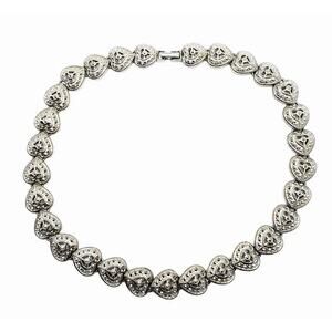 Silver Marcasite Hearts Collar Necklace Chainlink Openwork Love Vintage Estate